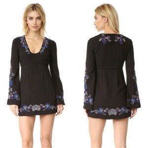 Free People Embroidered Bell Sleeve Mini Dress